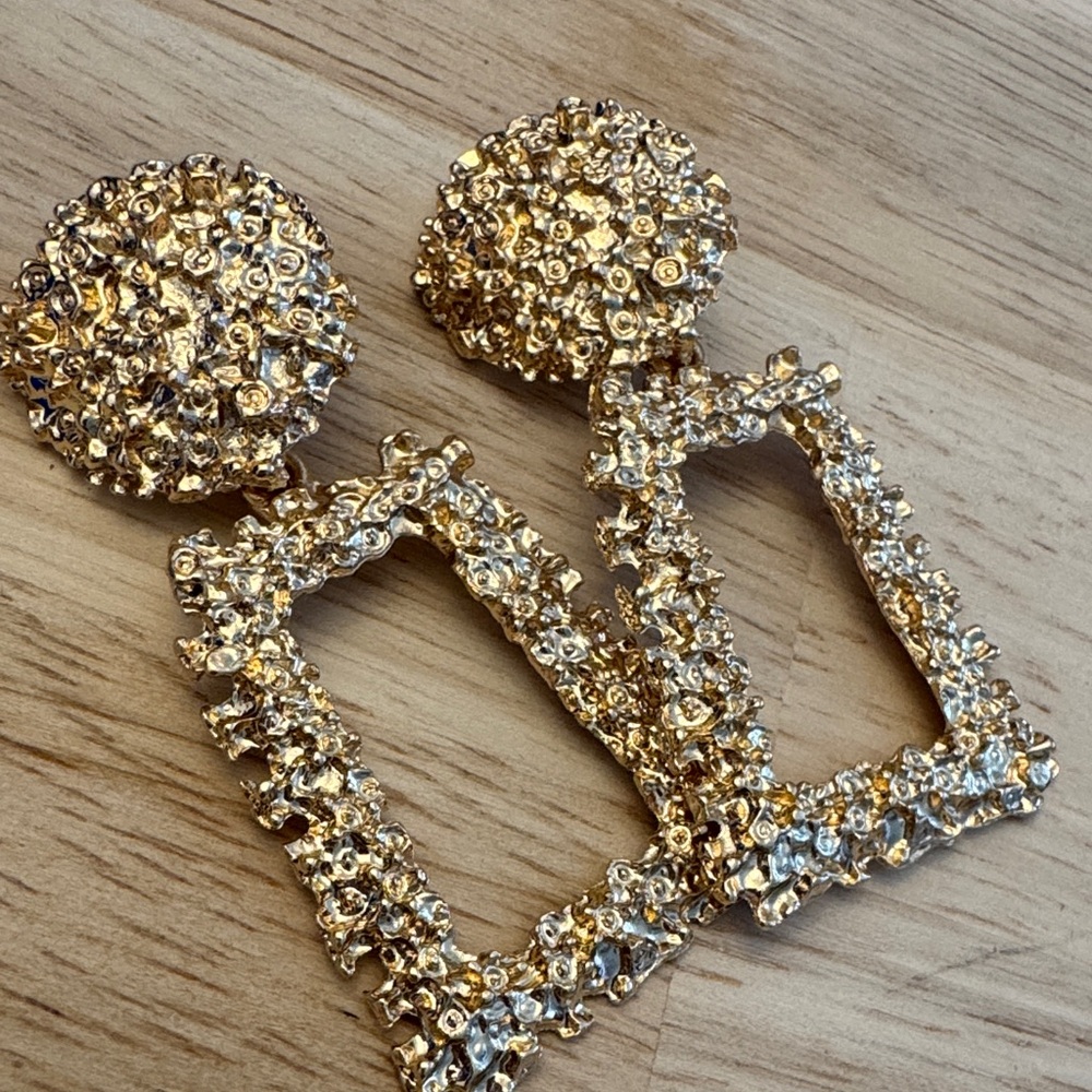 Clip On  Gold Toned Textured Earrings